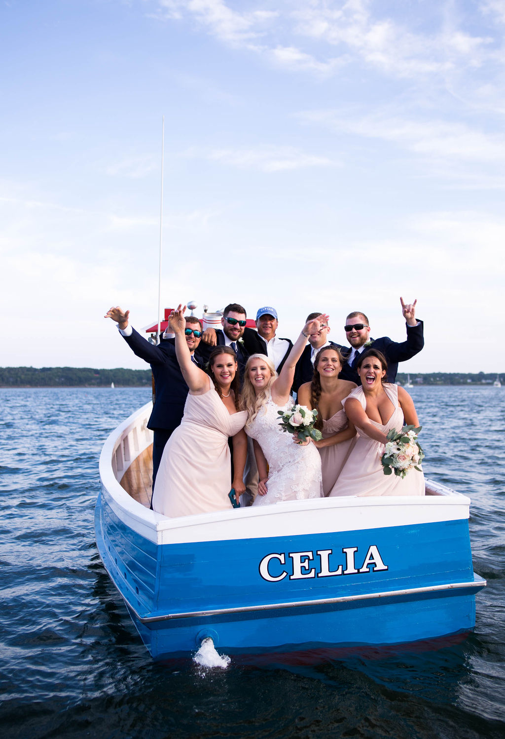 Wedding party on a boat in Maine